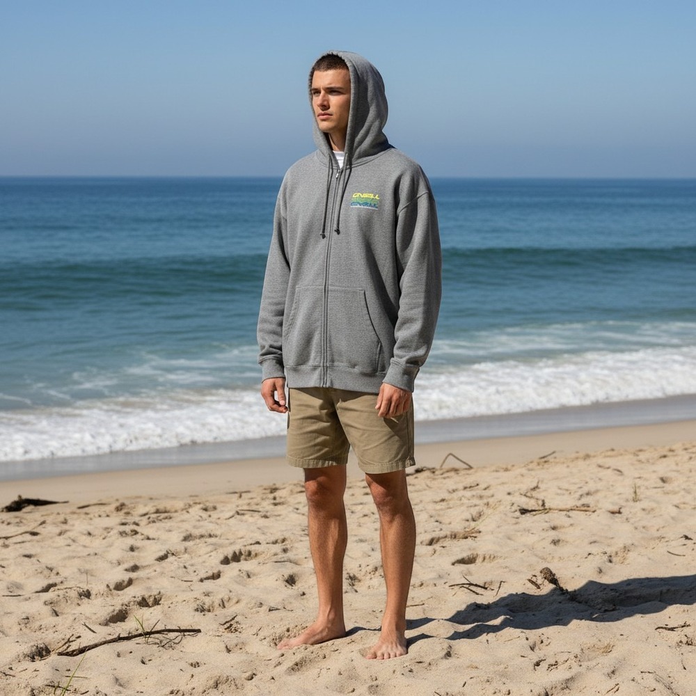 ONeill Surf Shop Santa Cruz Mens XXL Gray Full Zip Graphic Hoodie Sweatshirt